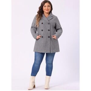 Elegant Gray Double-Breasted Pea Coat